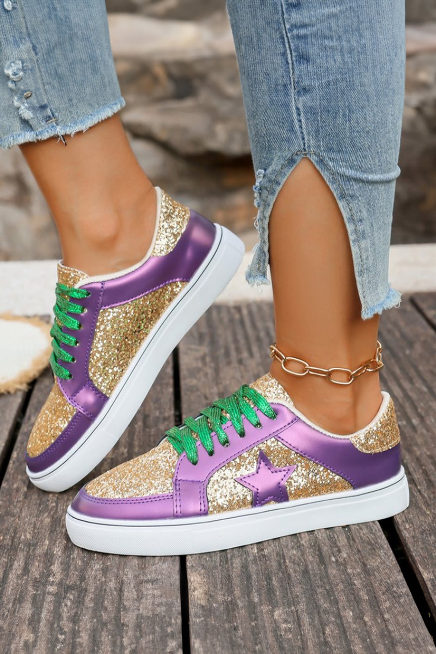 Starlight Glitter Star Lace-Up Sneakers