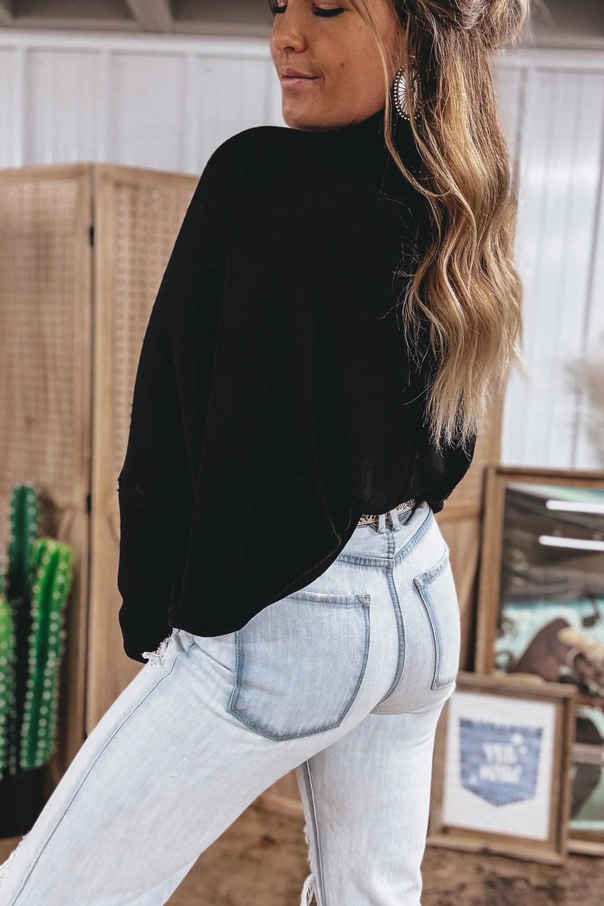 Red Sandalwood High Neck Long Sleeve Top