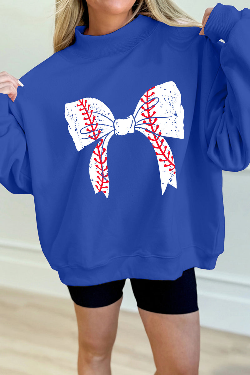 Baseball Bow Mock Neck Sweatshirt