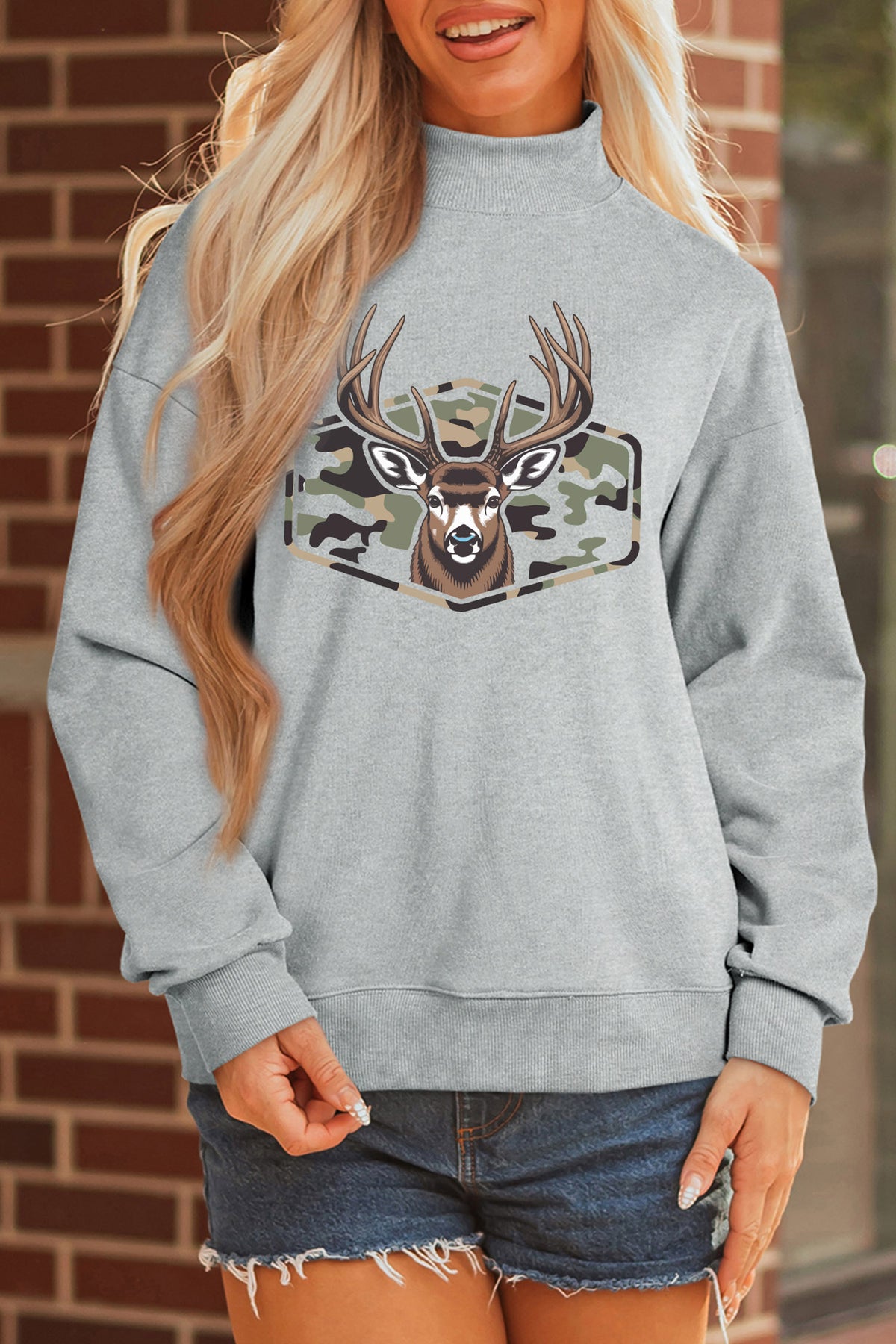Camo Reindeer Mock-Neck Sweatshirt