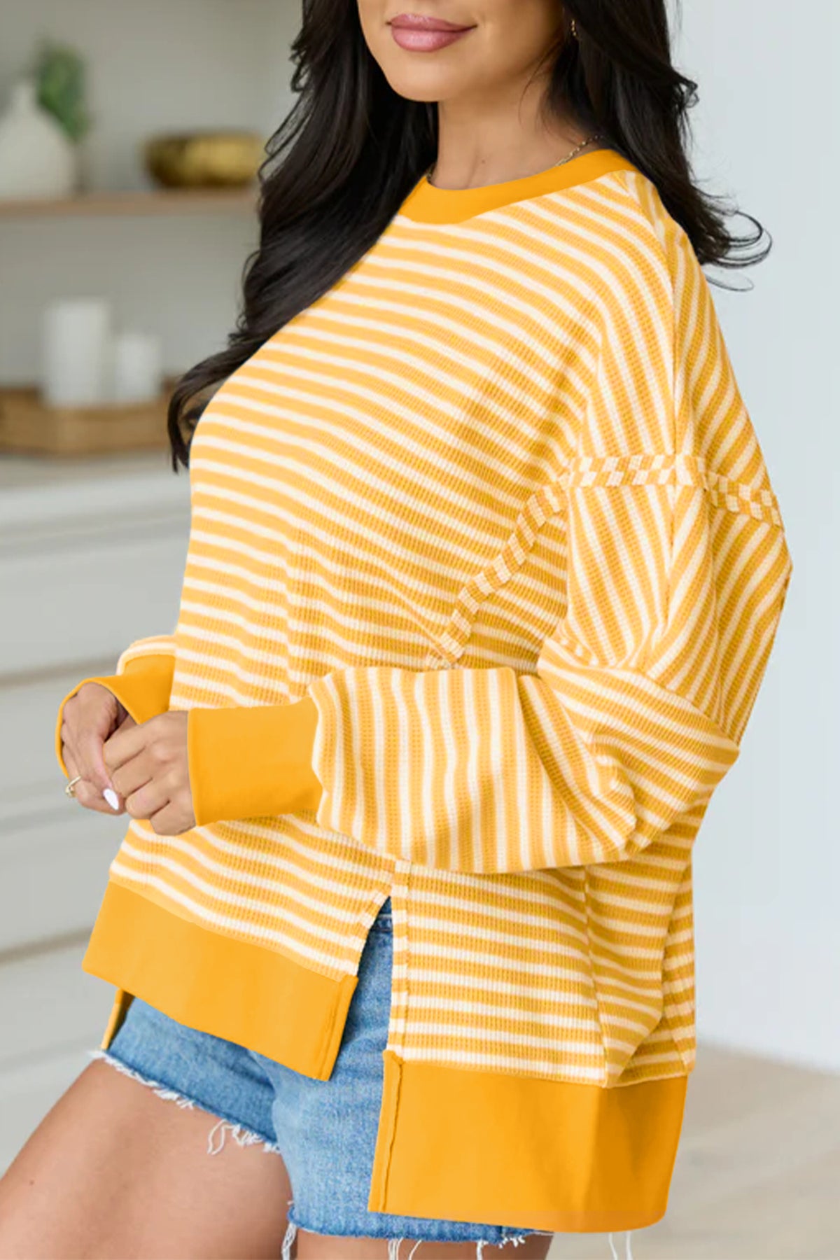 Textured Colorblock Split-Hem Top
