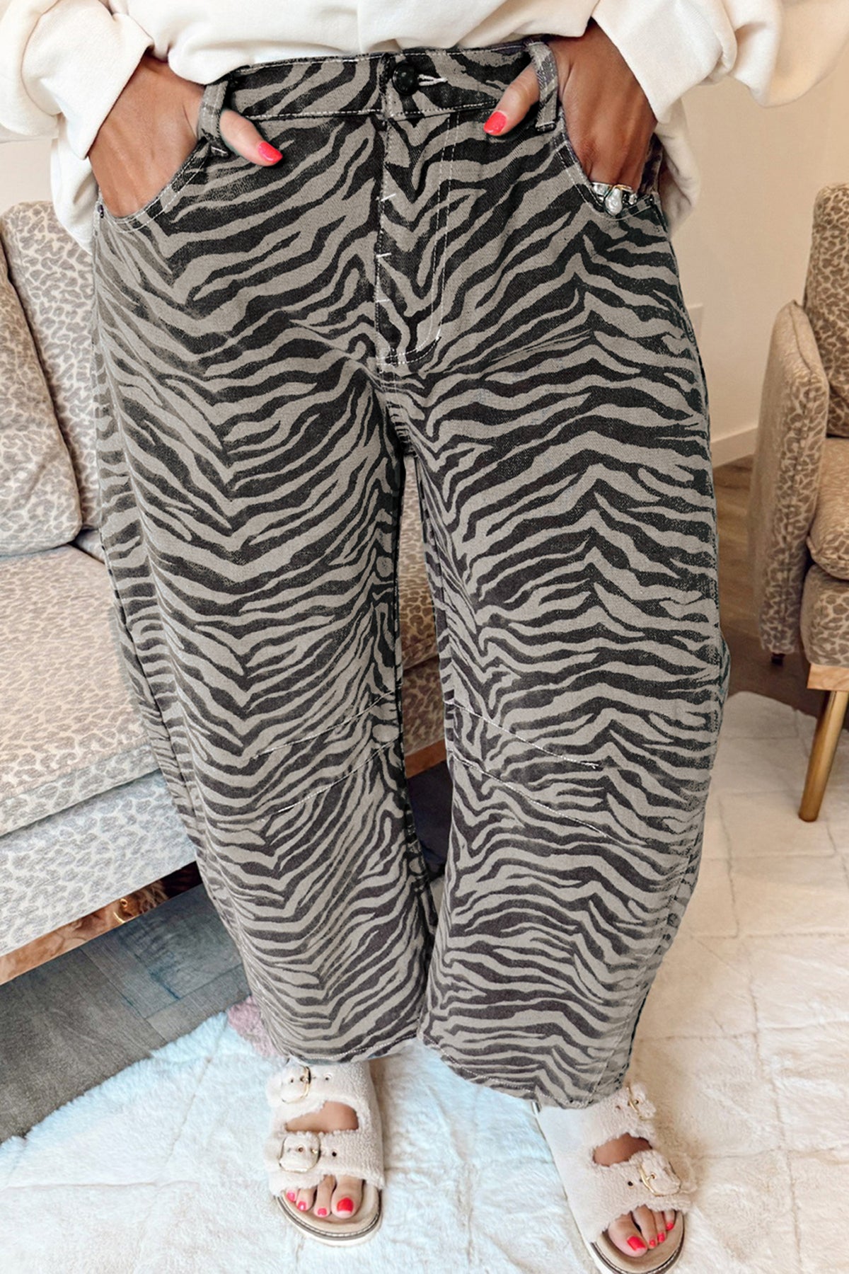 Smoke Zebra Barrel Jeans