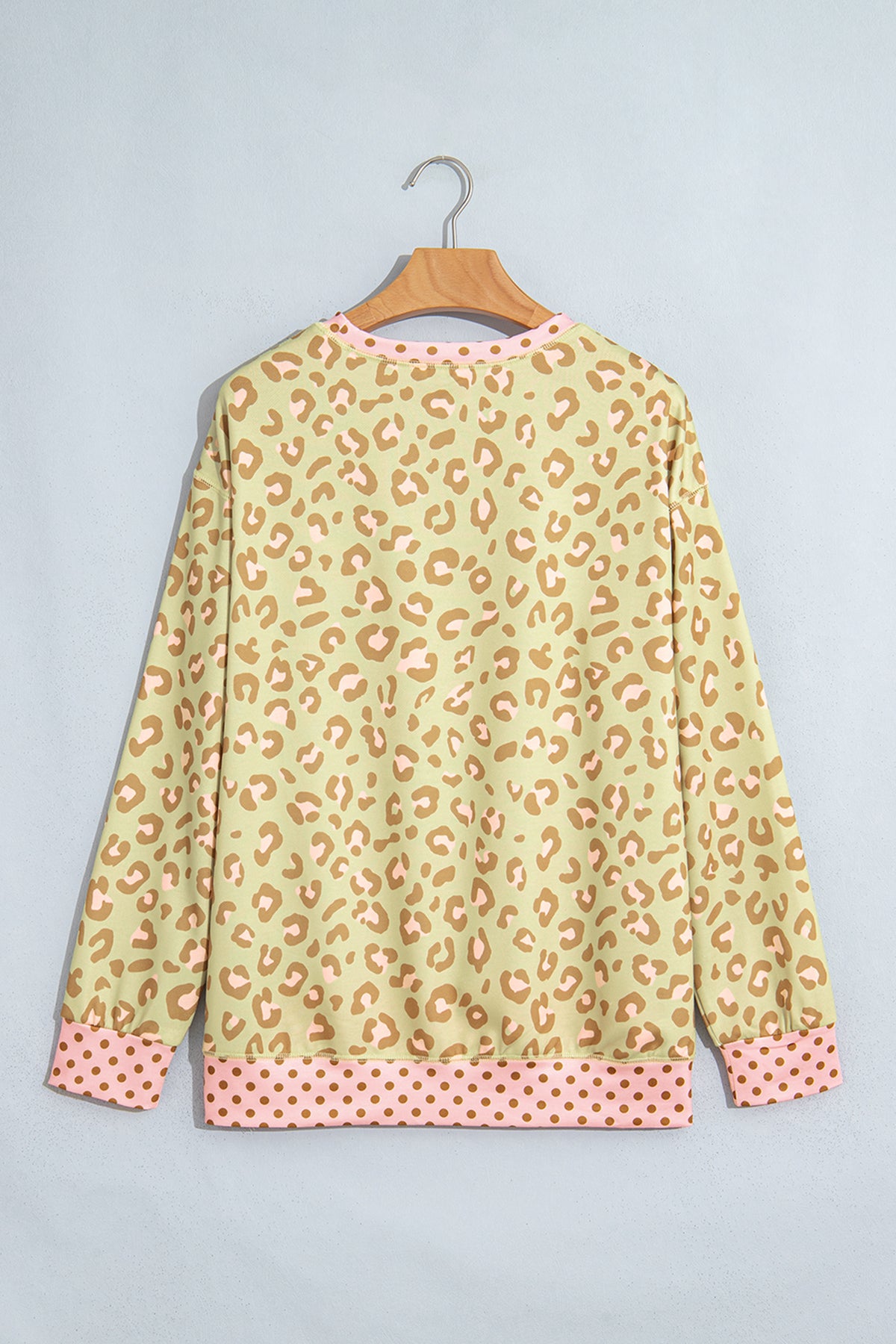 Leopard Polka Dot Colorblock Trim Long Sleeve Top