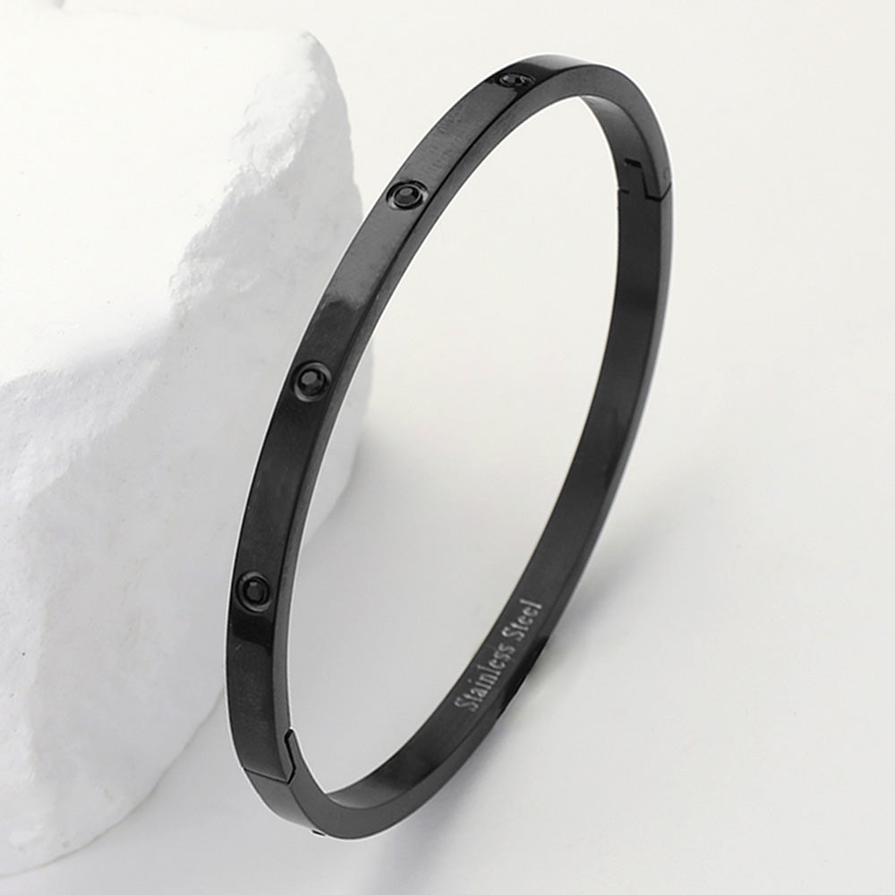 Stainless Steel CZ Stone Embellished Bangle Bracelet