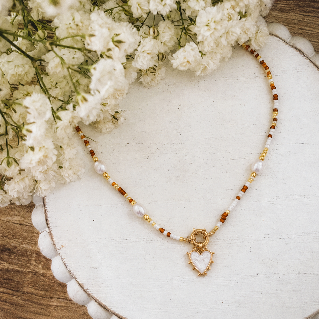 Autumn Pearl Heart Necklace