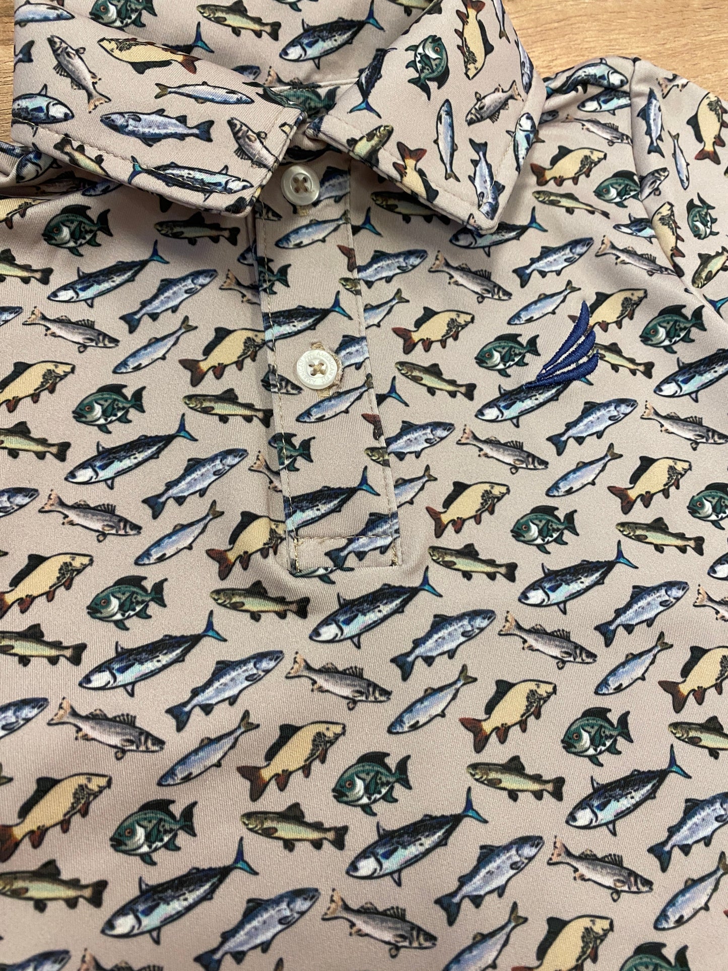 Performance Fish Print Baby Romper β Short Sleeve Collared One-Piece