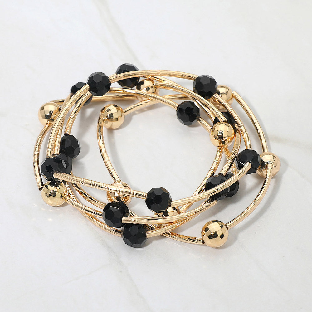 Ball & Metal Bar Beaded Stretch Bracelet Set - 5 Piece