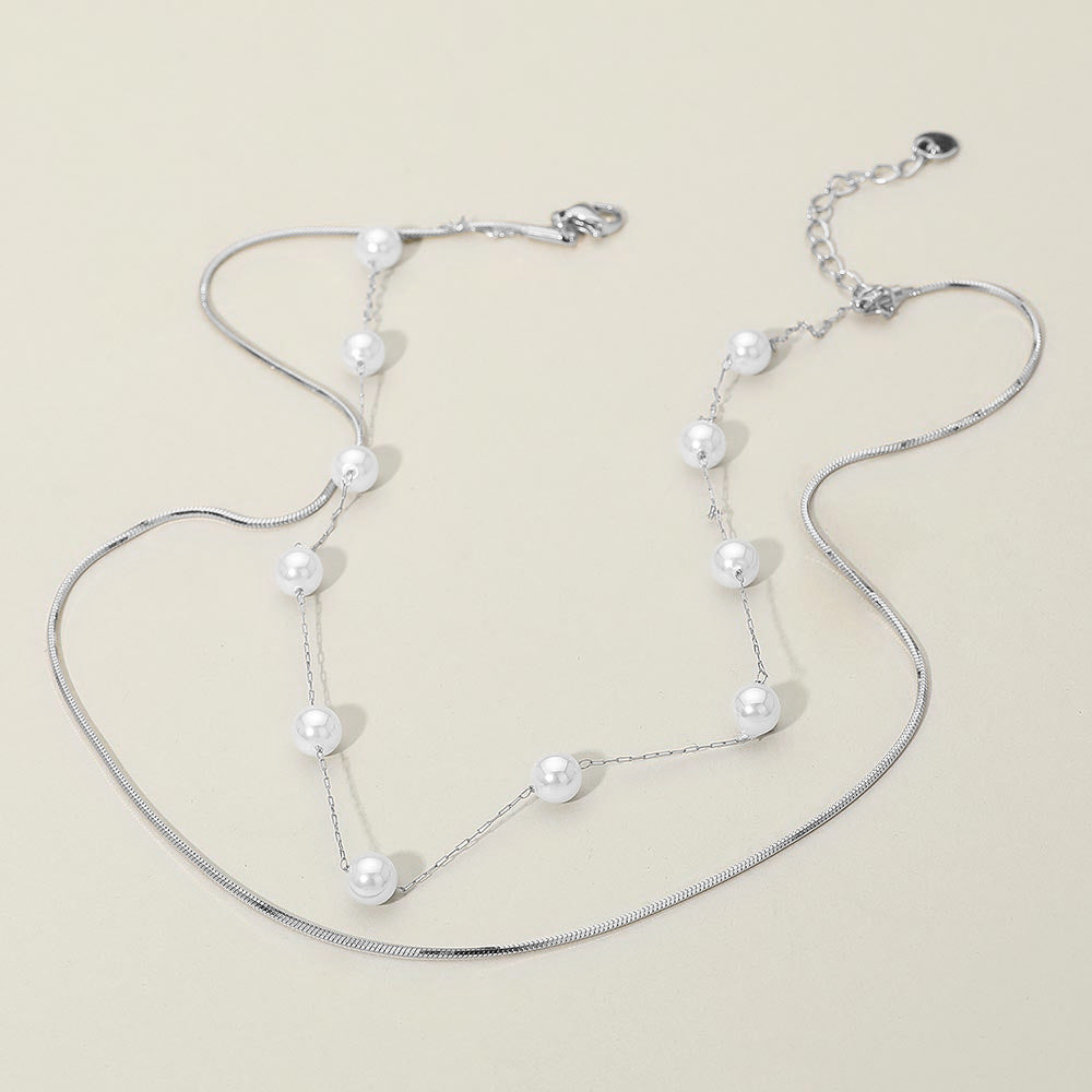 SECRET BOX_Stainless Steel Pearl Sleek Box Chain Layered Necklace