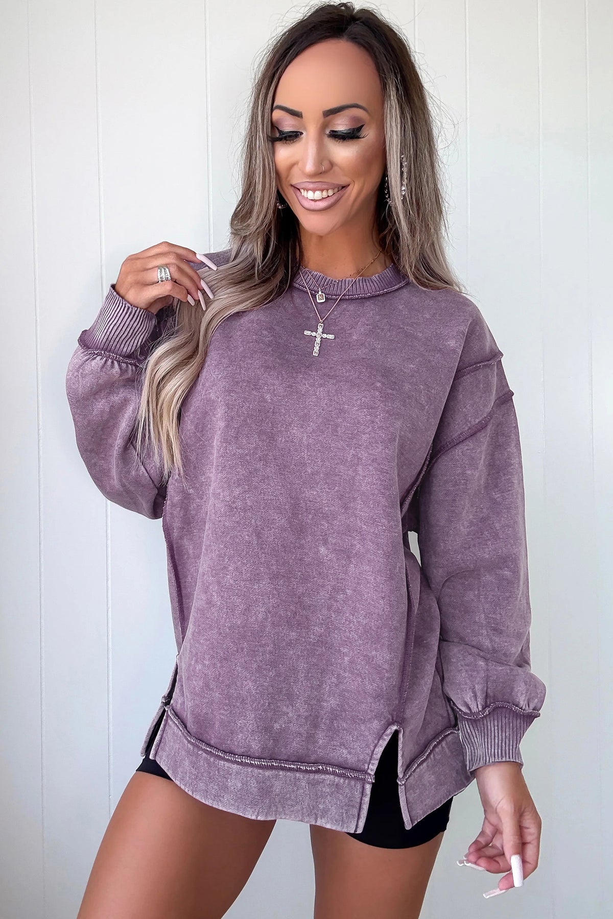 Mineral Wash Side-Slit Sweatshirt
