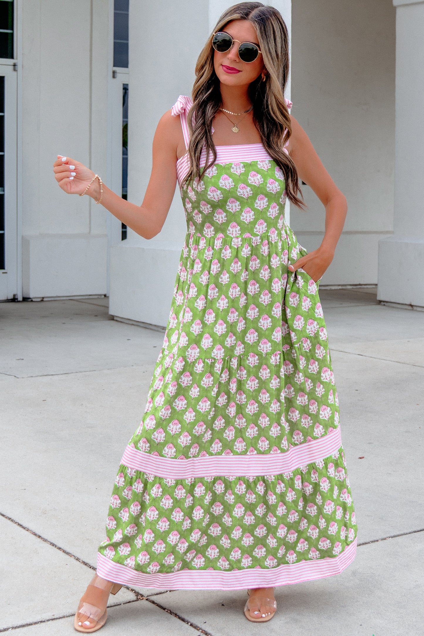Garden Party Striped Floral Maxi Dress