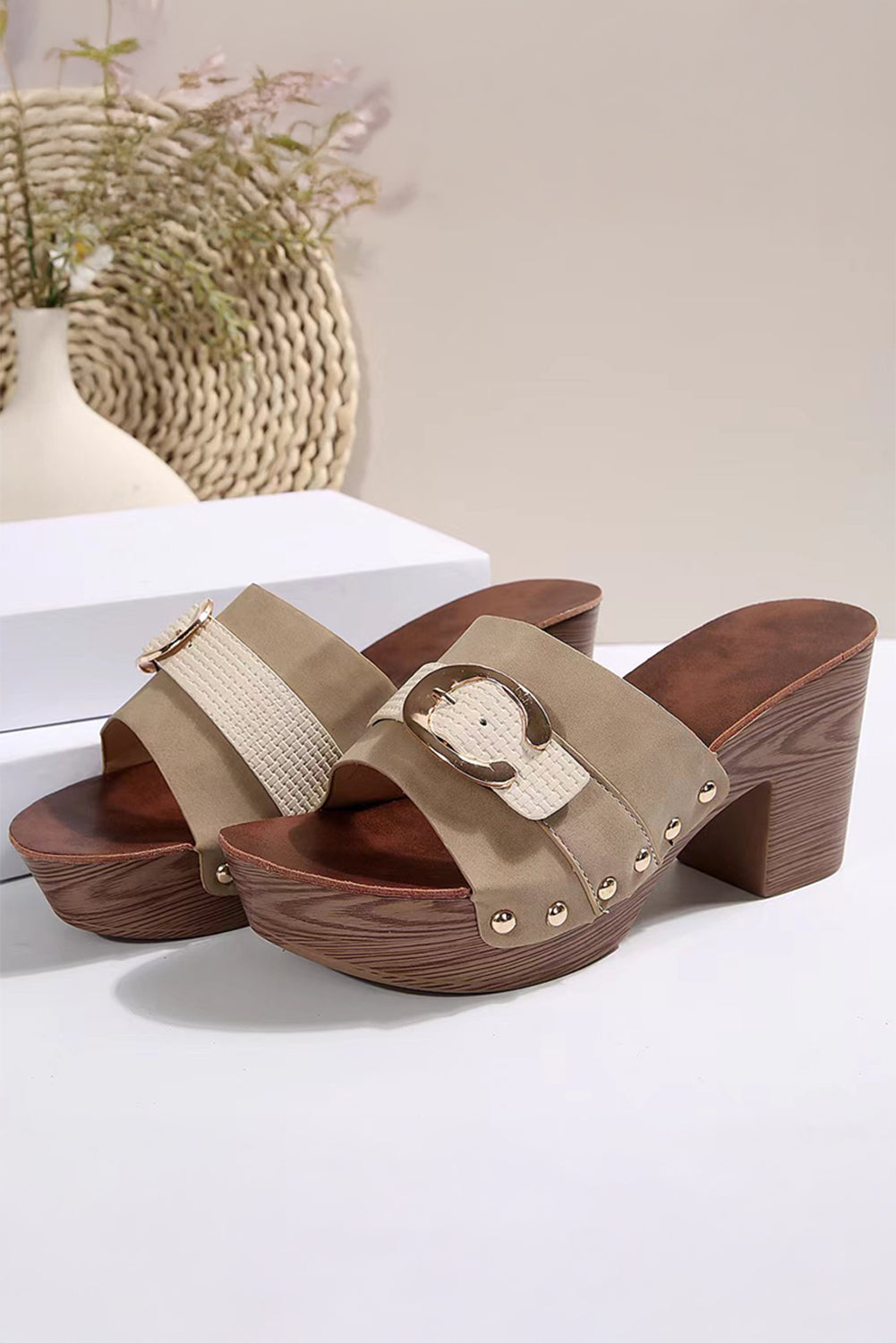 Nightfall Studded Chunky Heel Slippers