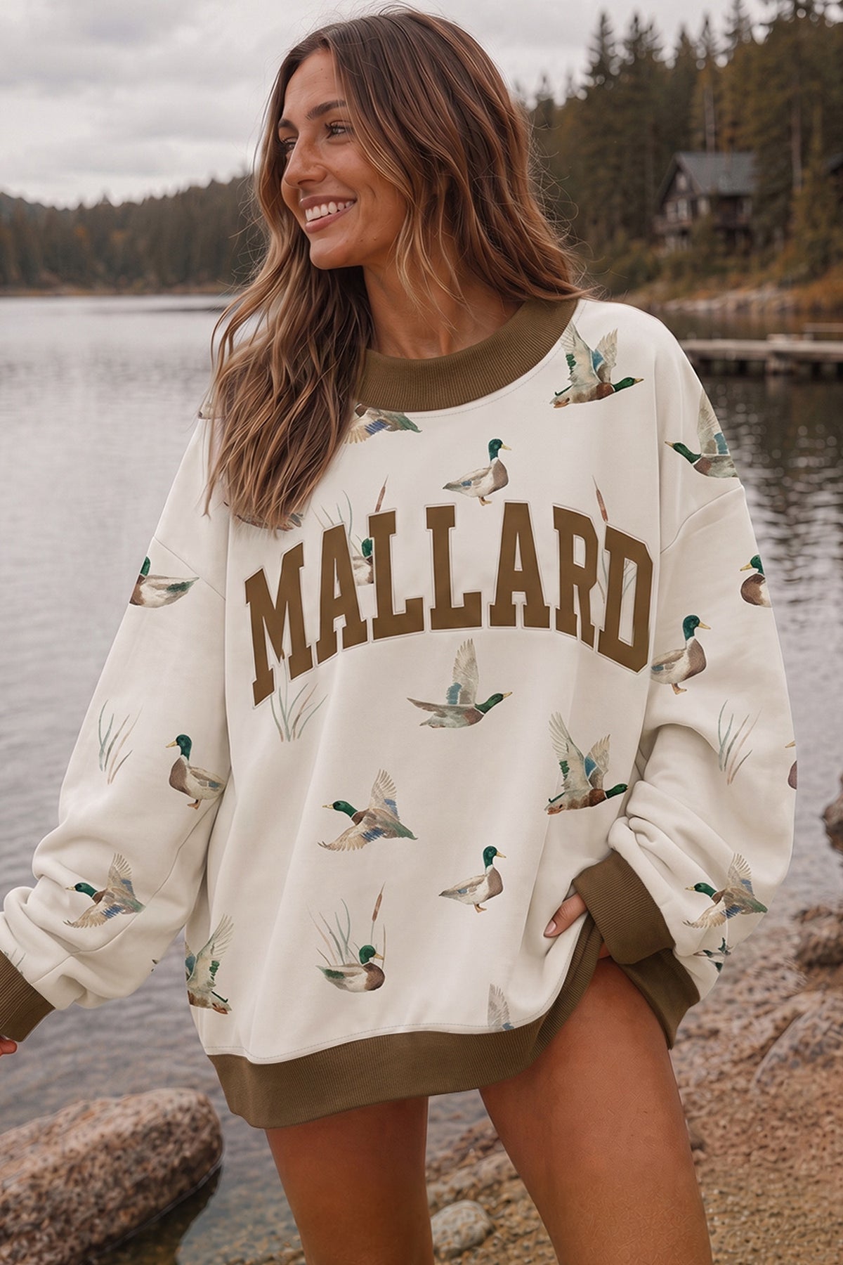 Green Western Camo Print Baggy Pullover Sweatshirt