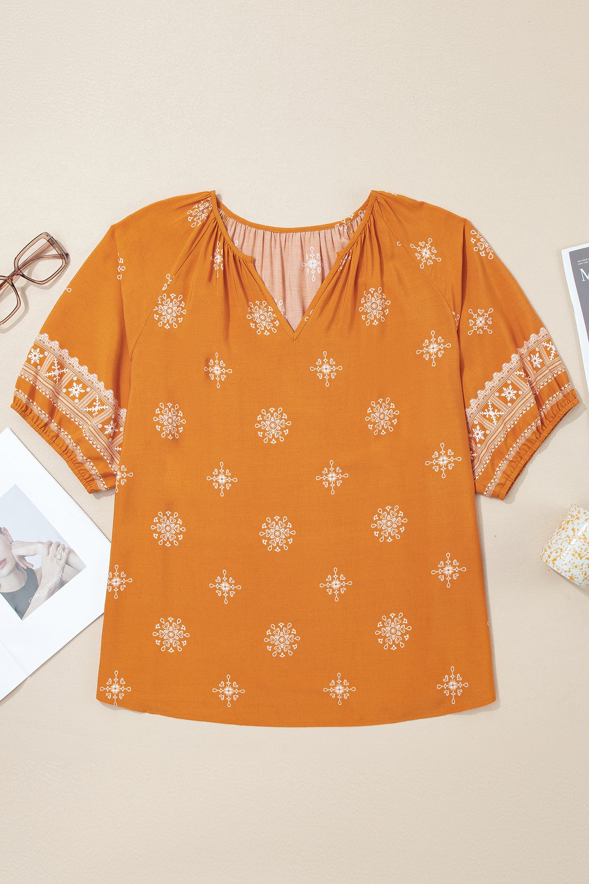 Floral Notched-Neck Blouse