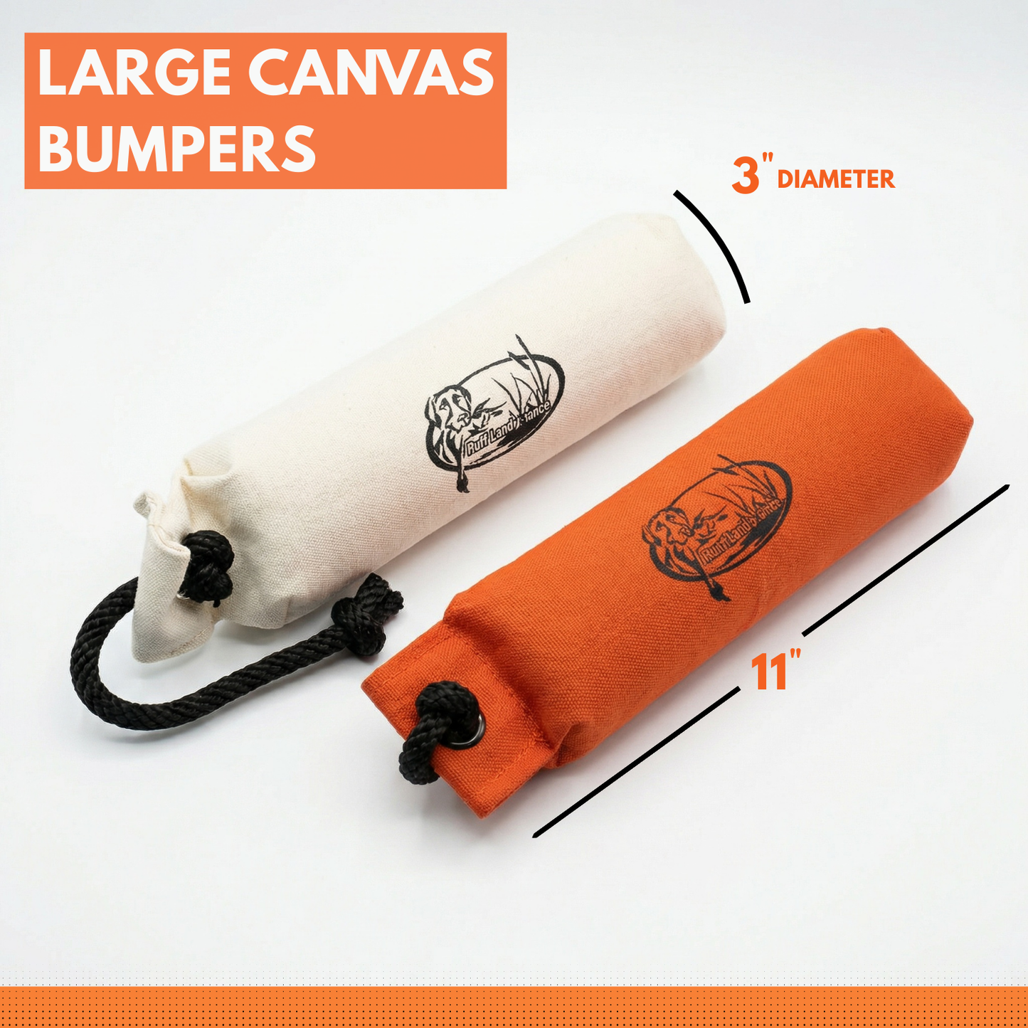 HuntEmUp Large Canvas Dog Training Bumpers – 6-Pack with Throw Ropes (White)