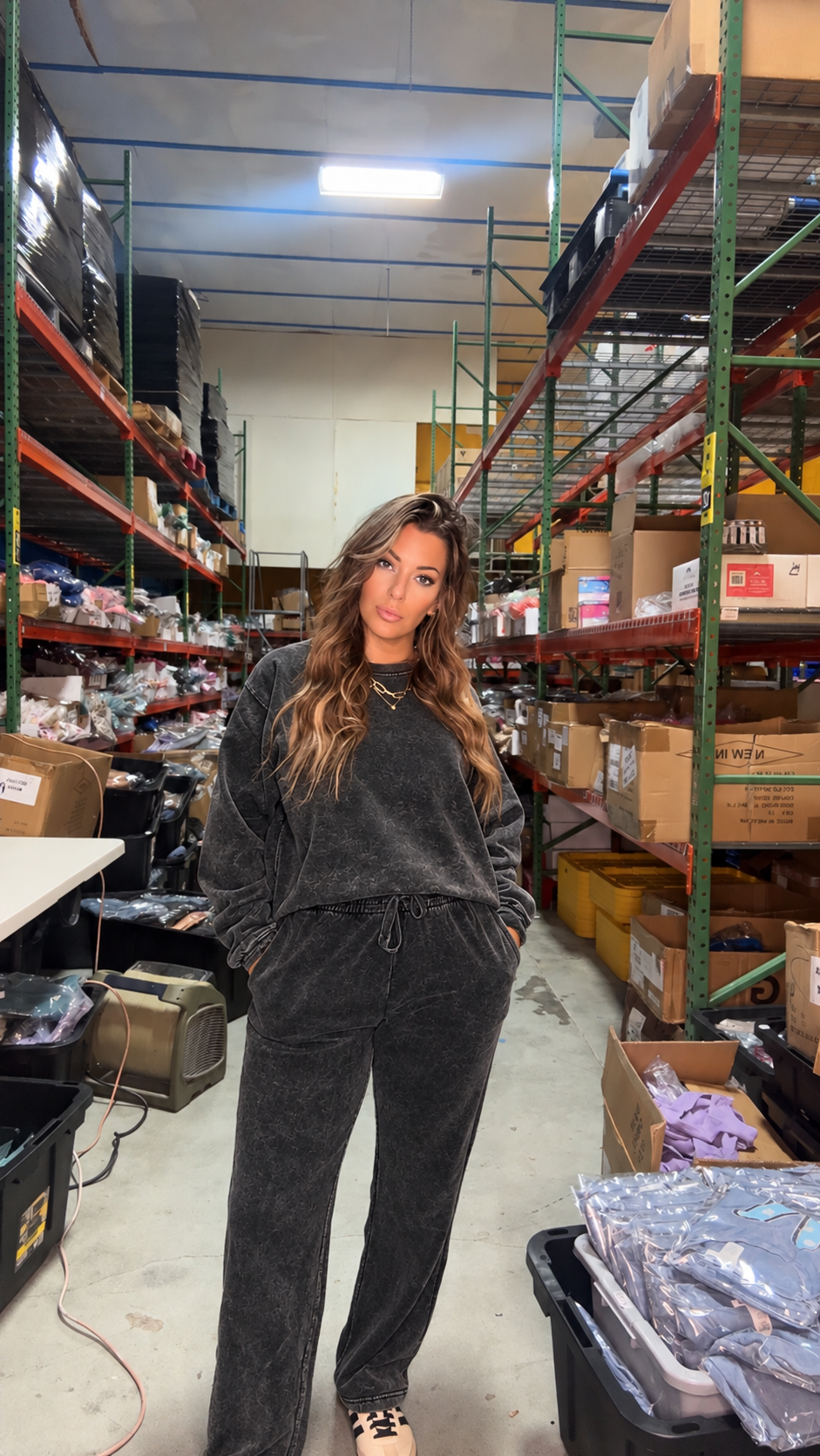 Acid Wash Fleece Sweatshirt & Pants Set