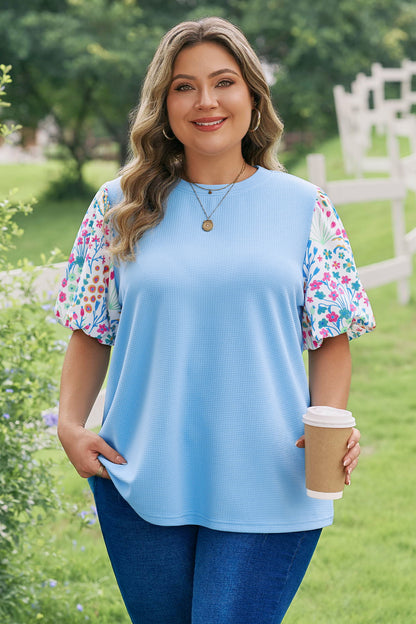 Floral-Sleeve Textured Top