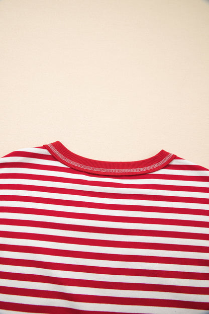 Striped Exposed-Seam V-Neck Pullover