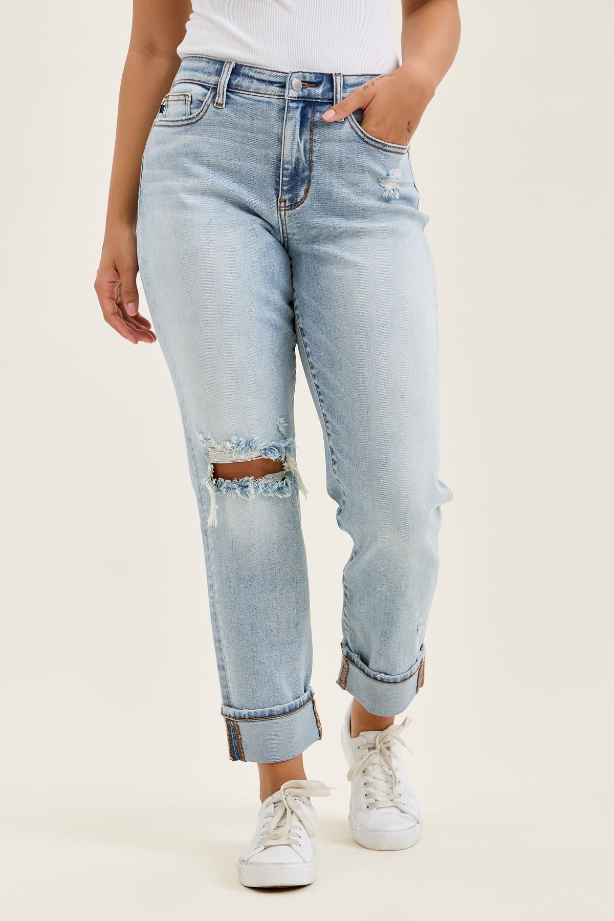 Judy Blue Mid Rise Bandana Loop Boyfriend Jeans