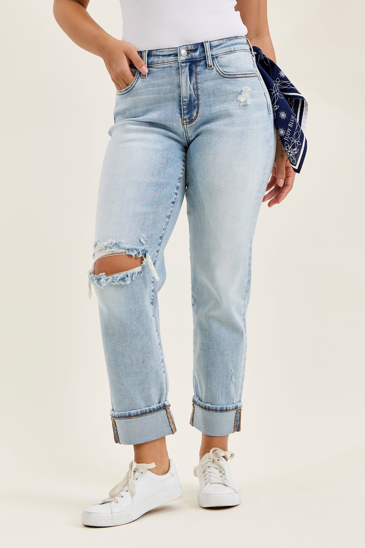 Judy Blue Mid Rise Bandana Loop Boyfriend Jeans
