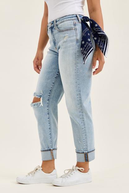 Judy Blue Mid Rise Bandana Loop Boyfriend Jeans
