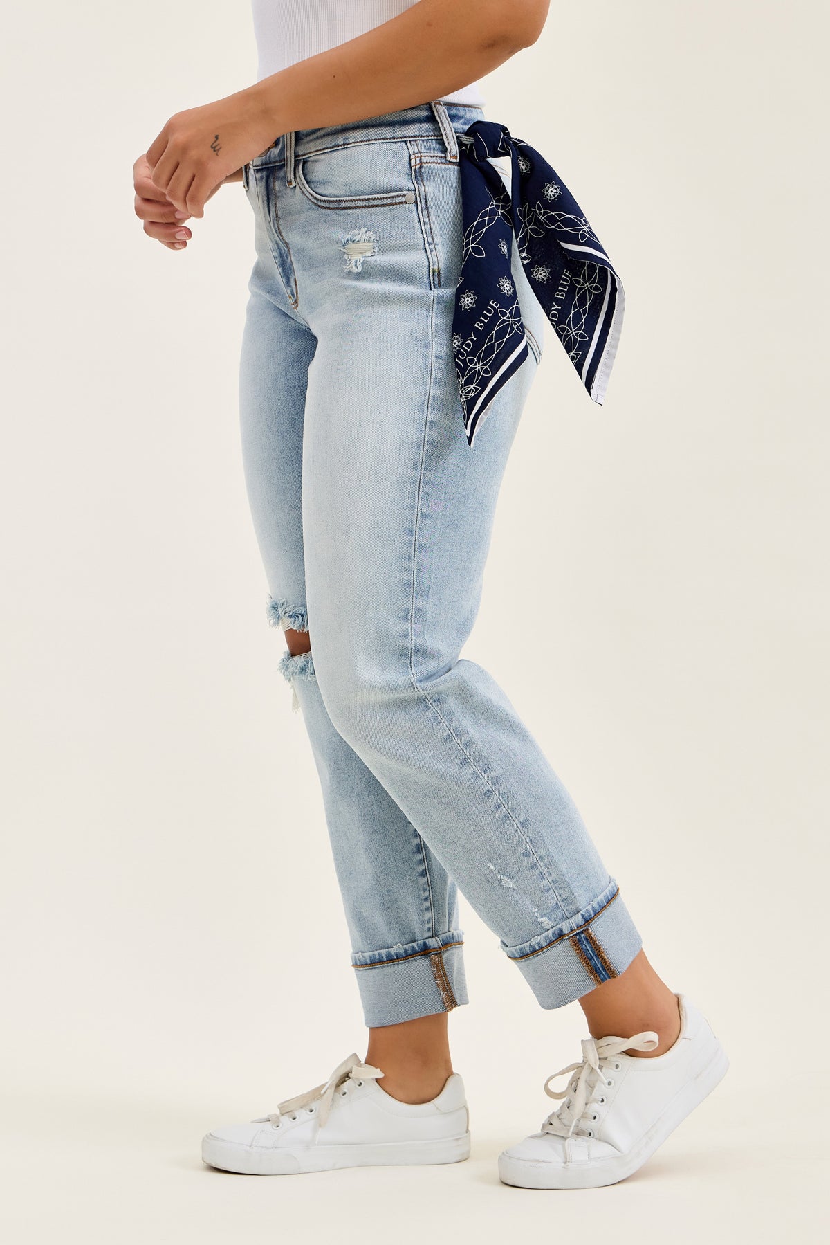 Judy Blue Mid Rise Bandana Loop Boyfriend Jeans