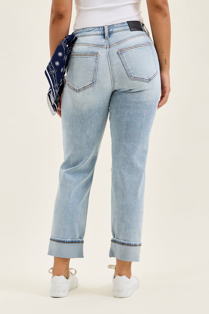 Judy Blue Mid Rise Bandana Loop Boyfriend Jeans