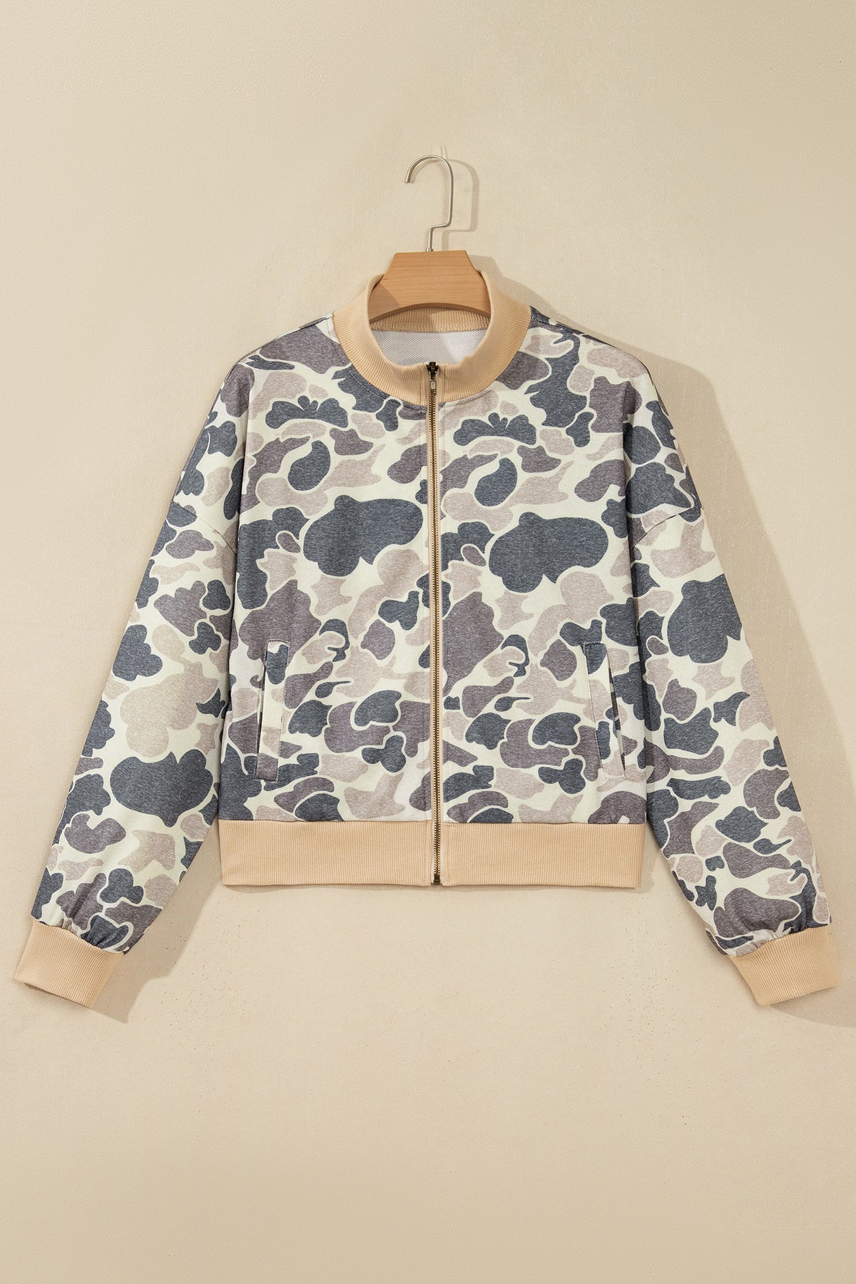 Camo Colorblock Zip Bomber Sweatshirt