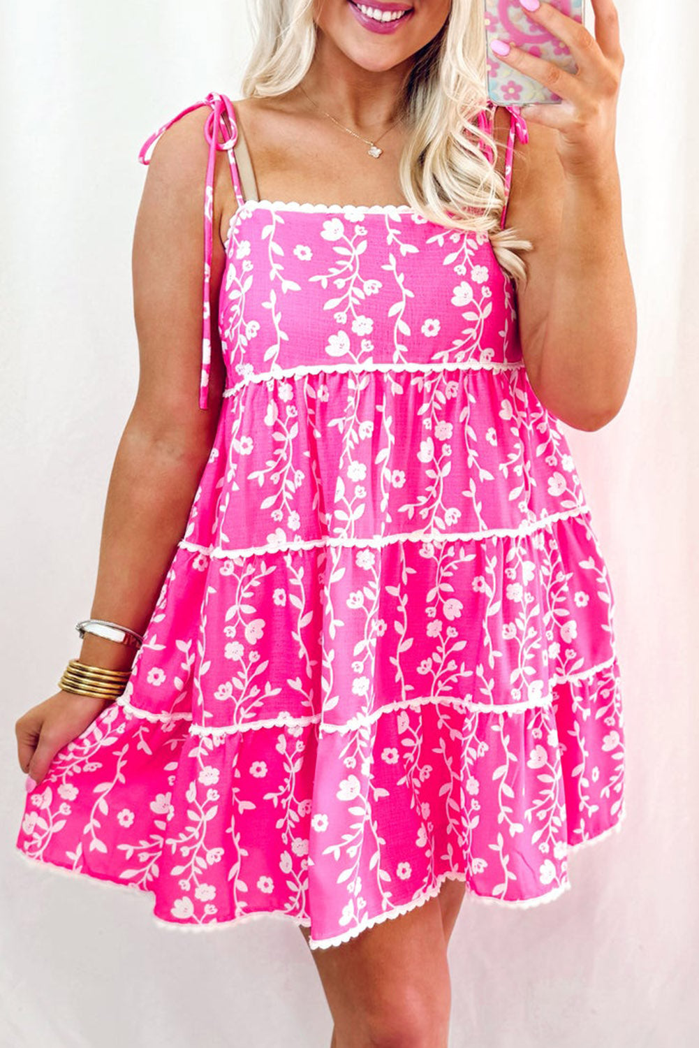 Peach Stand Floral Mini Dress