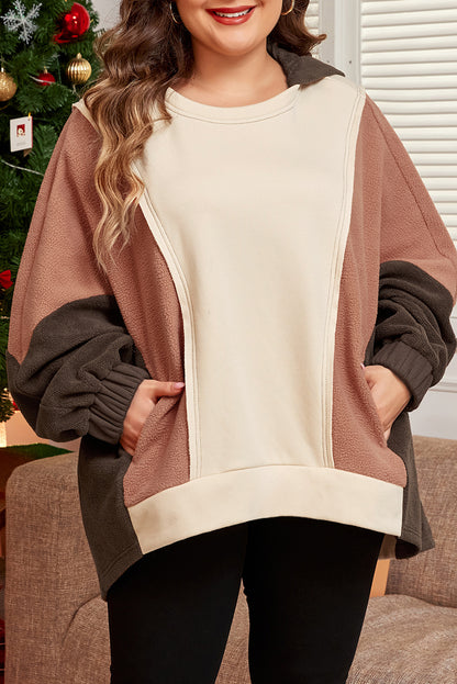 Brown Exposed-Seam Colorblock Hoodie