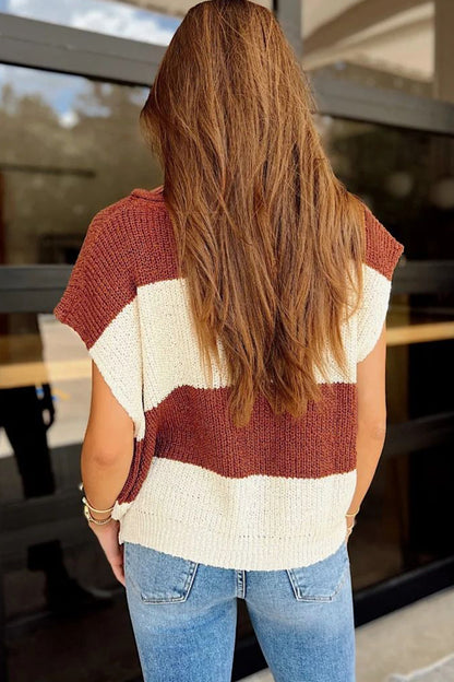 Colorblock Stripe Short Sleeve Sweater