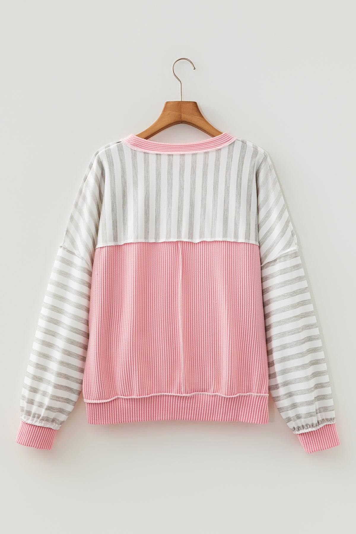 Pink Stripe Rib-Trim Long Sleeve Top