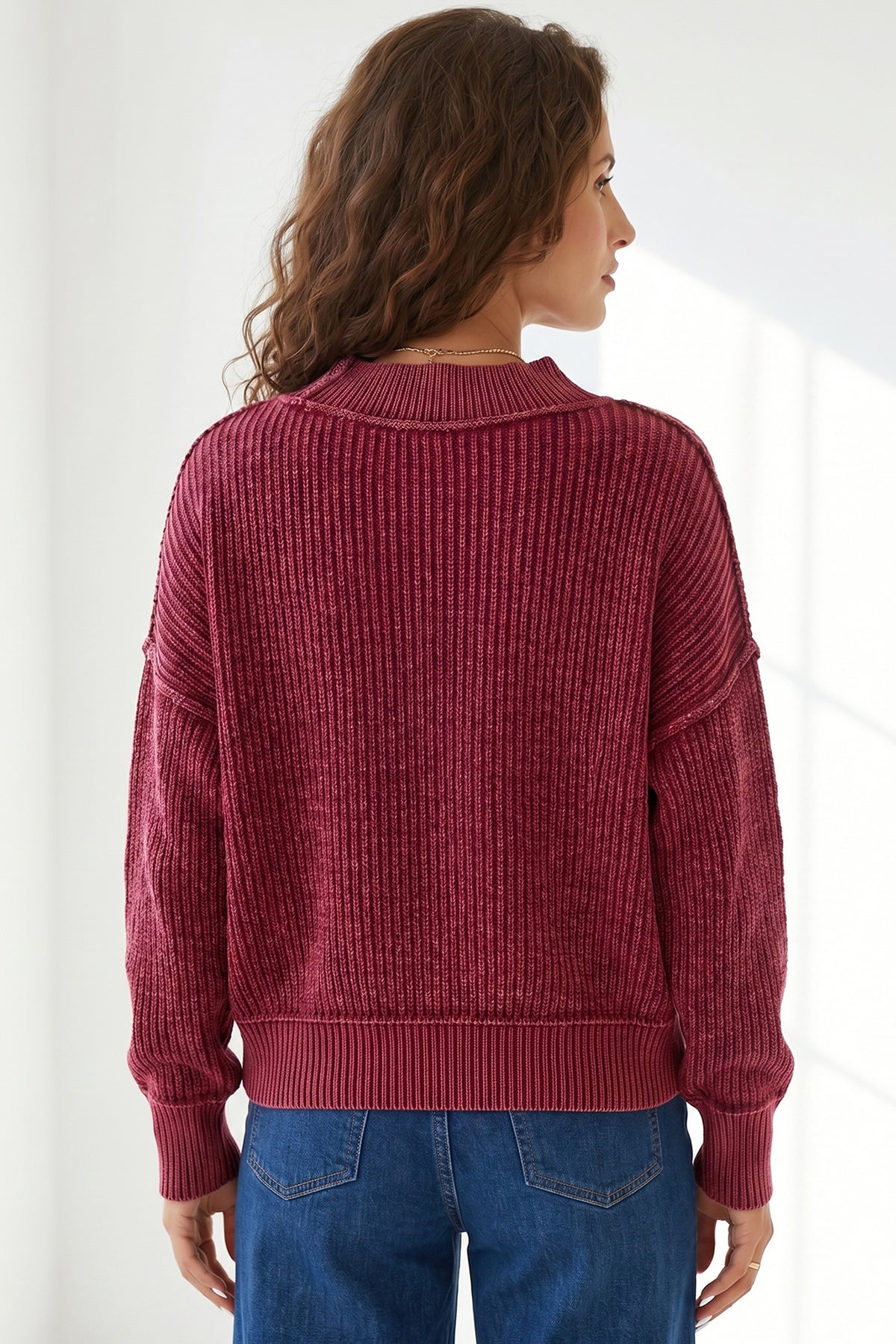 Red Dahlia Ribbed High-Neck Sweater