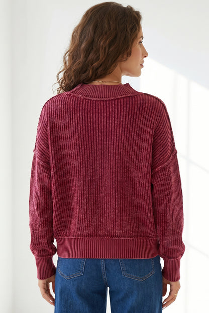 Red Dahlia Ribbed High-Neck Sweater