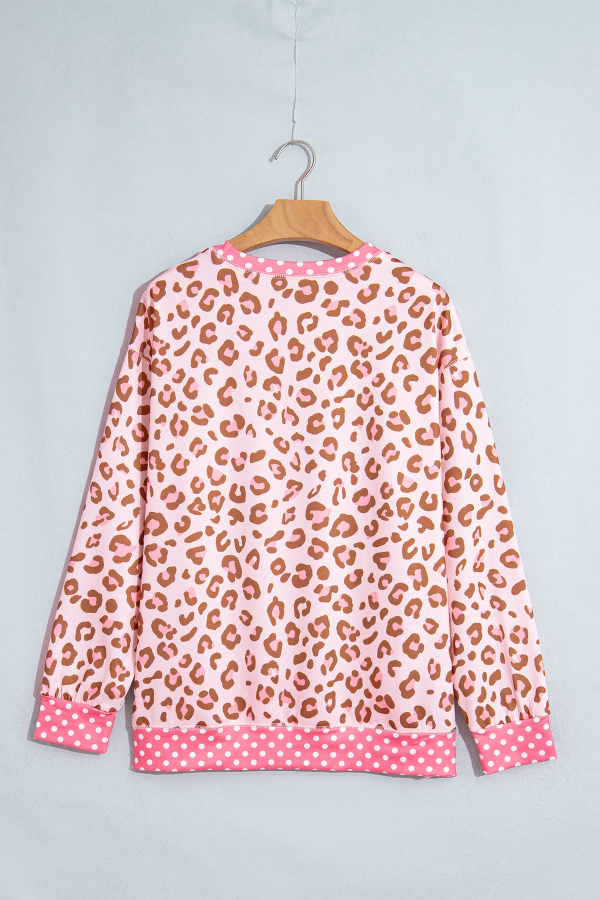 Leopard Polka Dot Colorblock Trim Long Sleeve Top