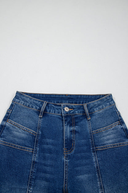 Solid Denim Seam Detail High Waist Jeans