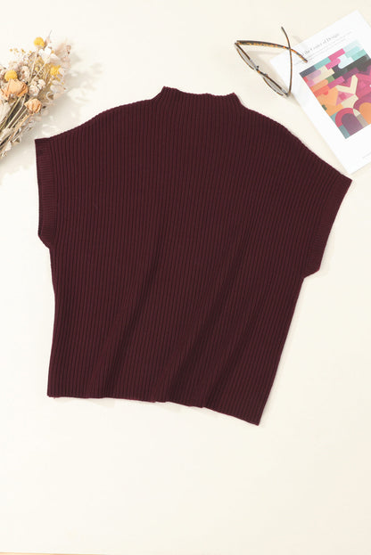 Solid Ribbed Knit Patch Pocket Short Sleeve Top