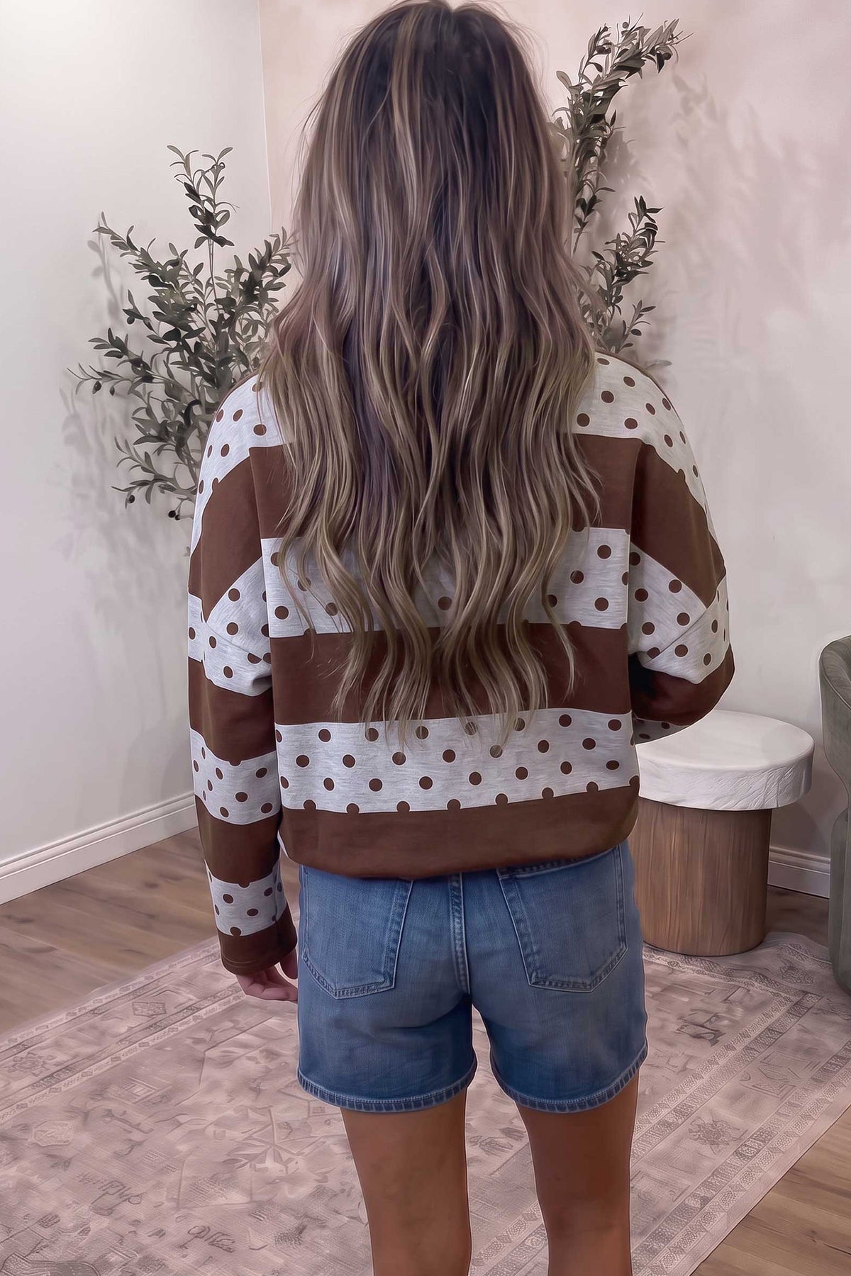 Stripe & Polka Dot Quarter-Zip Top