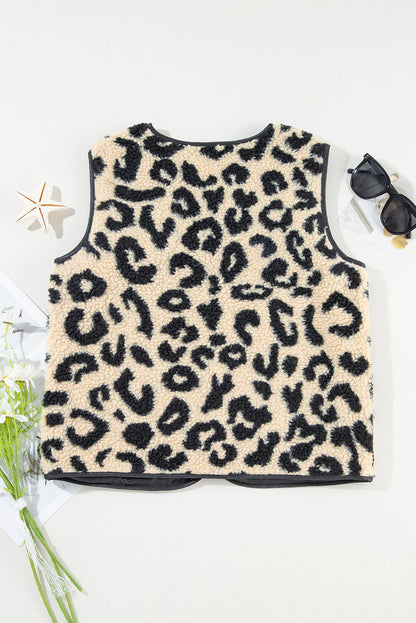 Leopard Sherpa Button Vest
