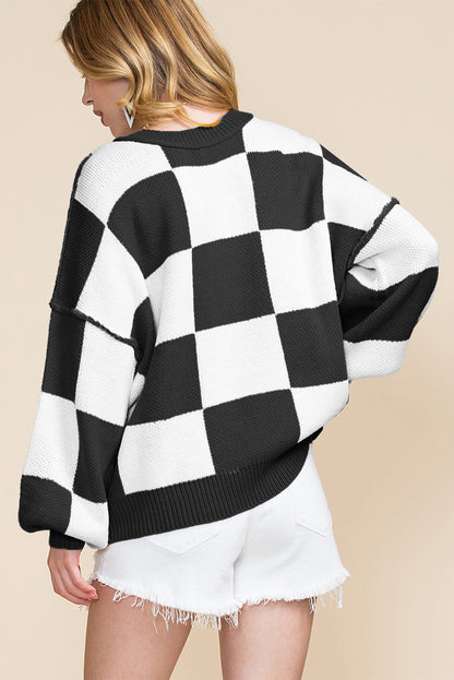 Cedar Checkered Bishop Sleeve Sweater