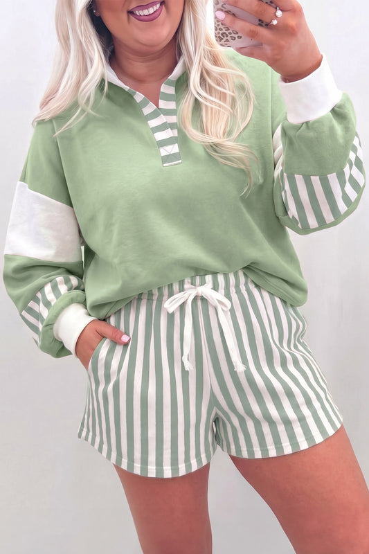 Smoke Green Stripe Shorts Set
