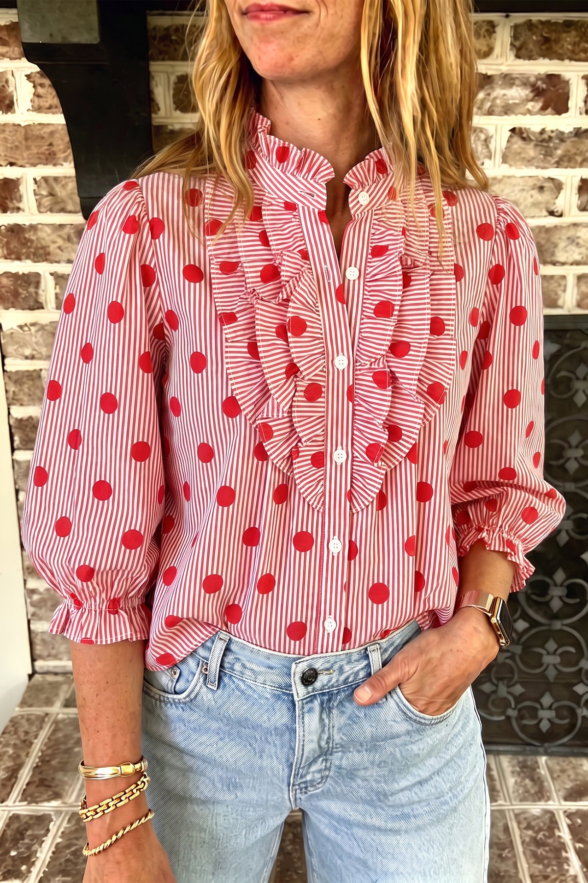 Polka Dot Ruffle Blouse