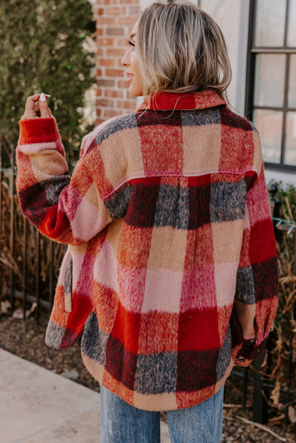 Orange Plaid Pocket Jacket