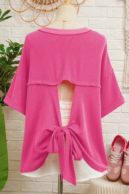Ribbed Cutout Bow-Back Tee