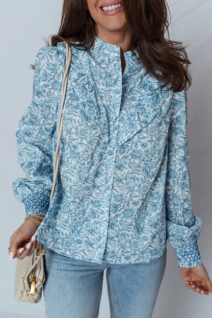 Allover Floral Puff-Sleeve Shirt