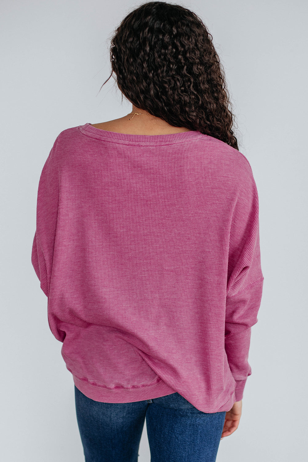 Waffle Knit Patchwork Long Sleeve Loose Top