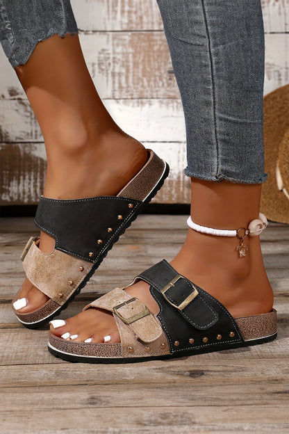 Liberty Flag Buckle Faux Suede Slippers