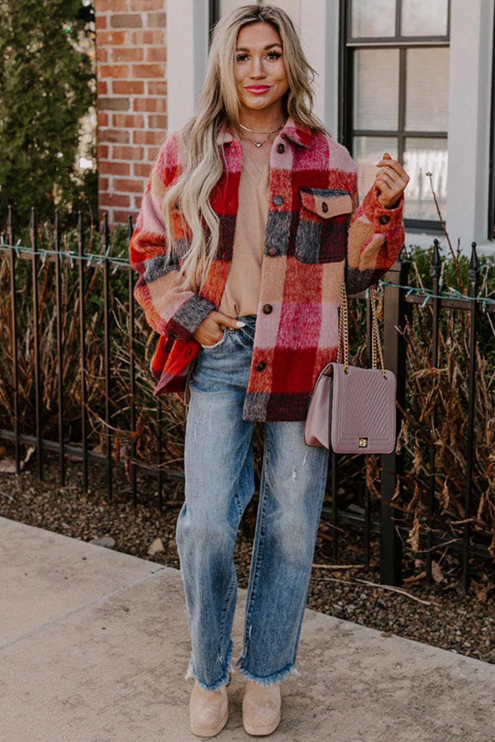 Orange Plaid Pocket Jacket