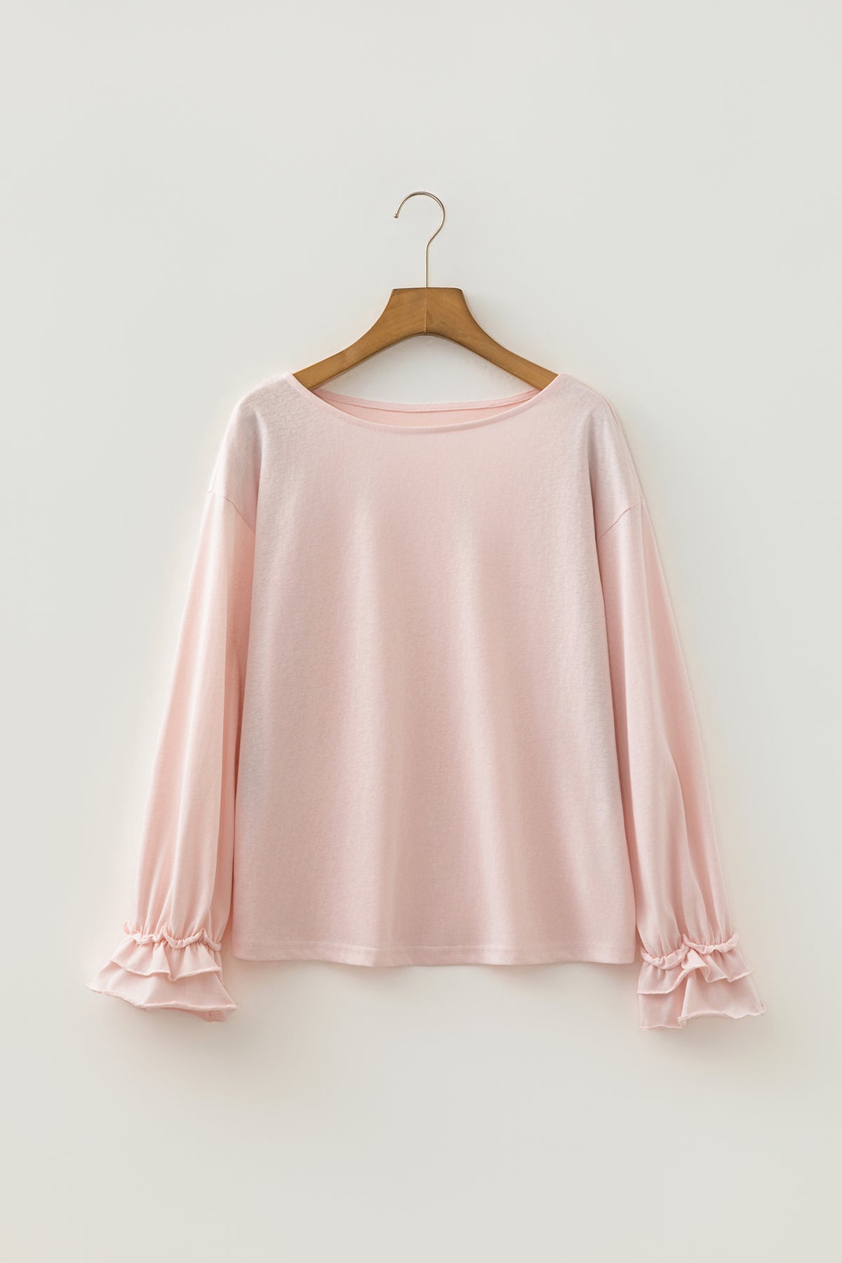 Gossamer Pink Long Sleeve Ruffle Cuff Elegant Top