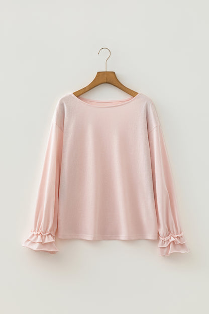 Gossamer Pink Long Sleeve Ruffle Cuff Elegant Top