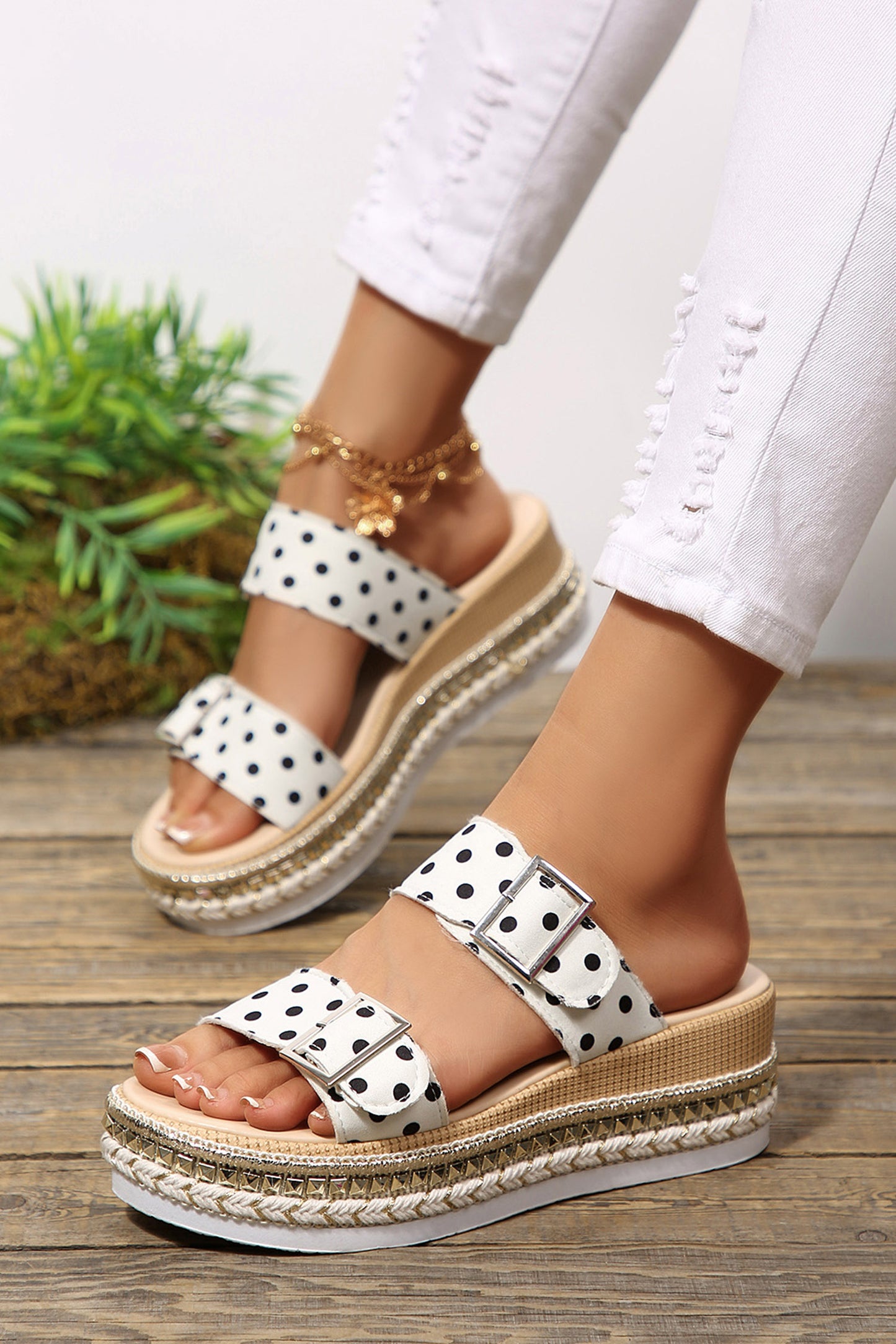 Front Porch Polka Dot Buckle Slippers